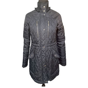 Vince Camuto Black Quilted Zip Front Mid Length Jacket Size S